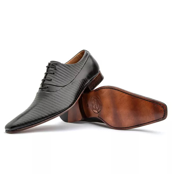 Sapato Social Oxford Solado Em Couro 328 Preto Ref. 328PRETO